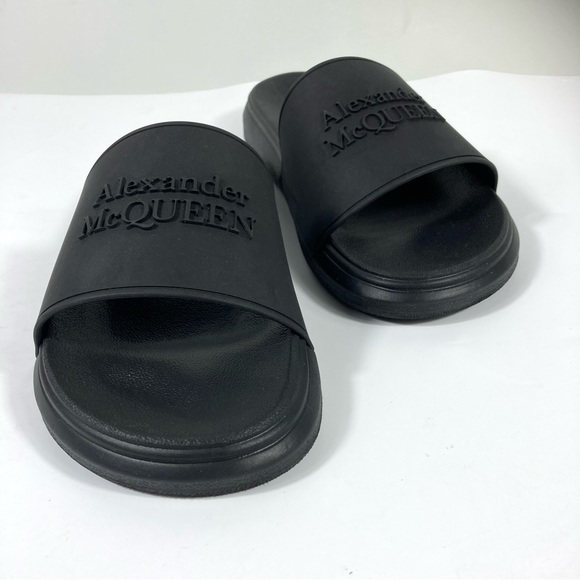 *SOLD* Alexander McQueen Hybrid Slides Logo Embossed Black Sandals 40 NEW - Picture 10 of 16